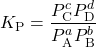 K_{\text{P}}=\dfrac{P^c_{\text{C}}P^d_{\text{D}}}{P^a_{\text{A}}P^b_{\text{B}}}
