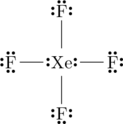 \chemfig{\Lewis{2:4:6:,F}-\Lewis{0:4:,Xe}(-[:90]\Lewis{0:2:4:,F})(-[:0]\Lewis{0:2:6:,F})-[:-90]\Lewis{0:4:6:,F}}